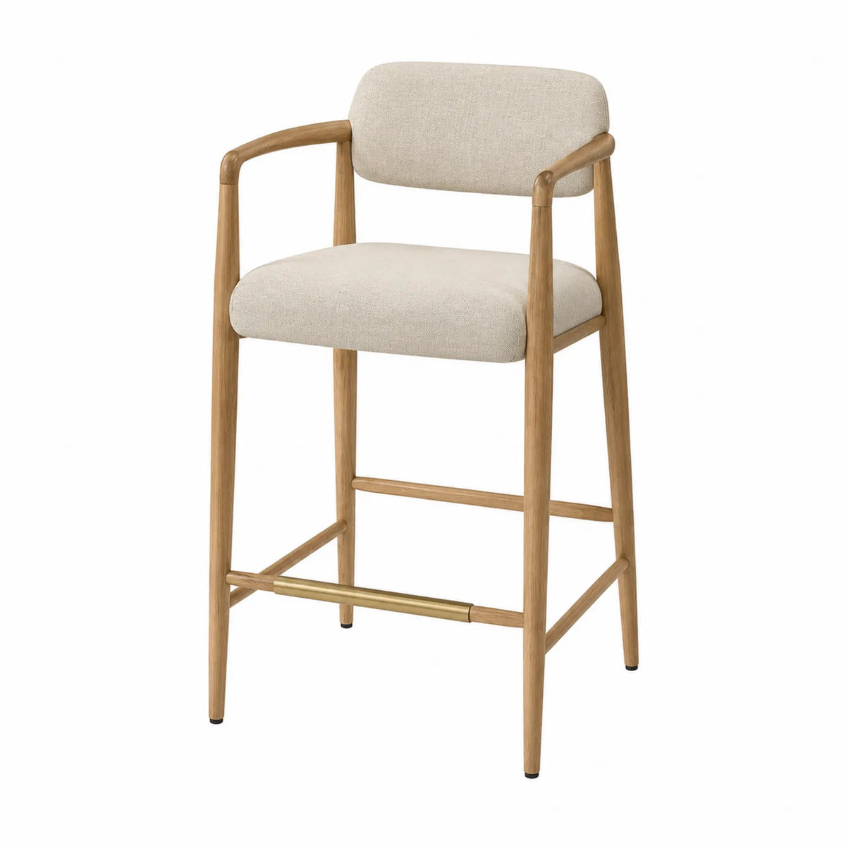 Barhocker aus Eichenholz mit Polyesterbezug Beige 65 cm