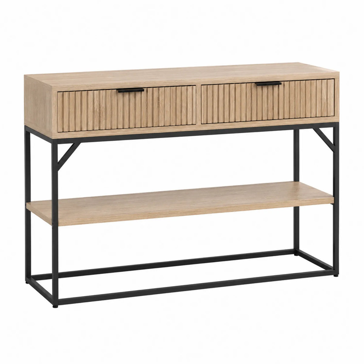 Eiche-Metall-Konsolentisch mit Schubladen 120x35x80 cm