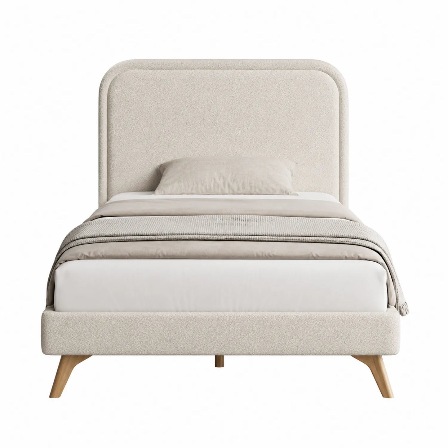Bett aus Stoff Beige mit Holzfüßen