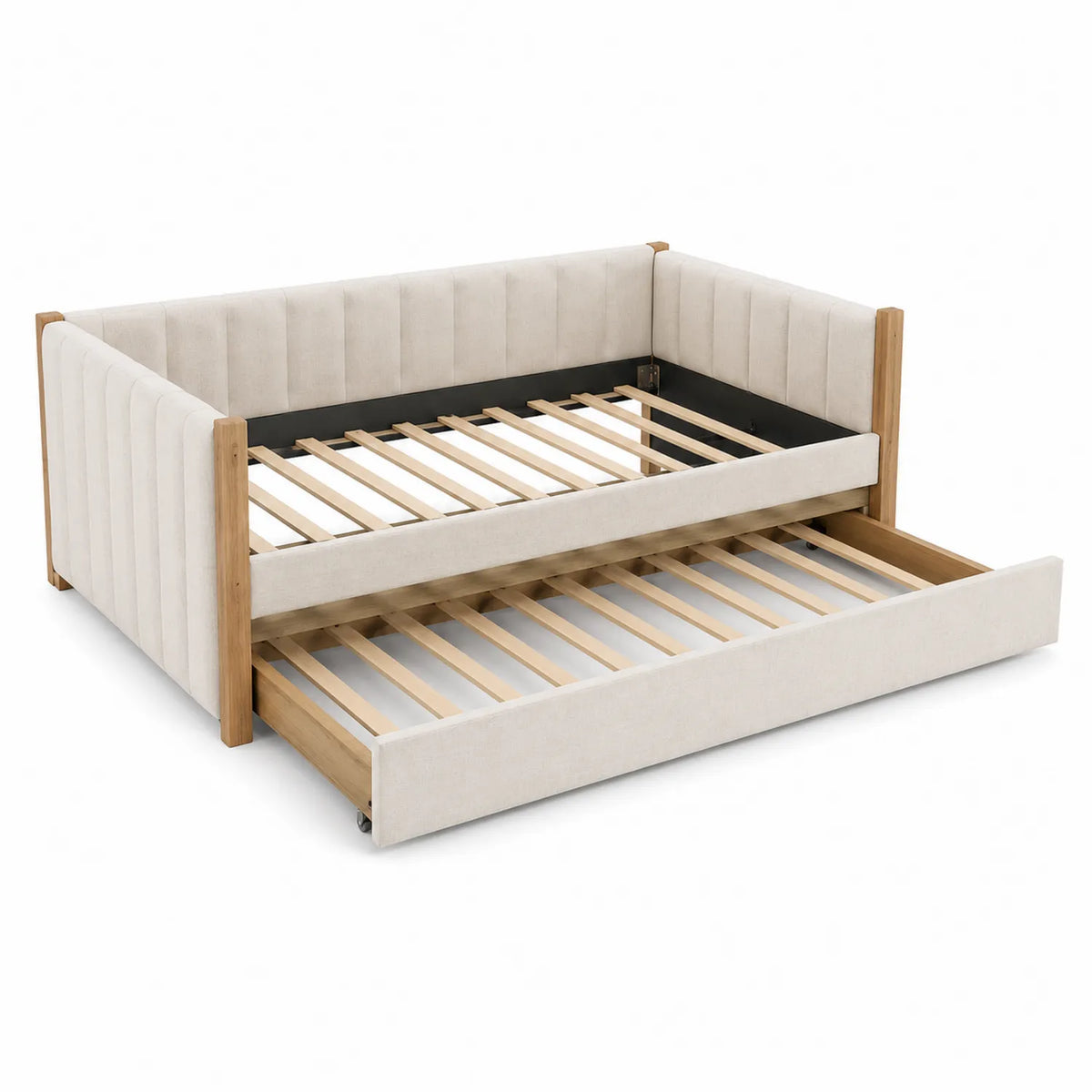 Holztagesbett mit Ausziehbett Leinen Beige 200x90 cm