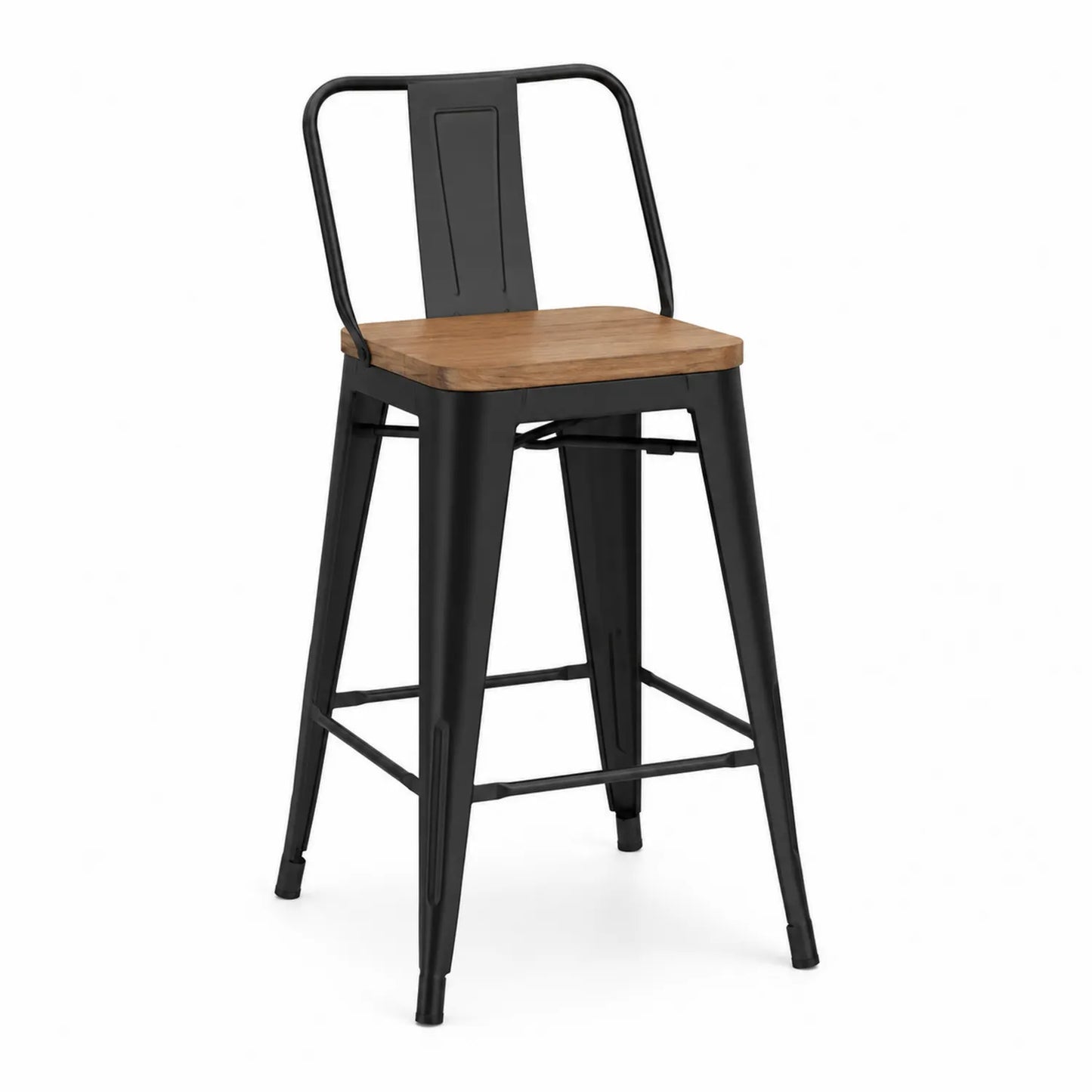 Barhocker aus Metall mit Holzsitz Schwarz 75 cm