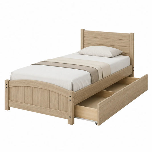 Einzelbett mit Stauraum aus Eichenholz 90x200 cm