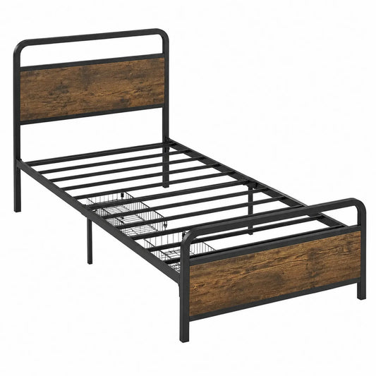 Metallbett mit Holzoptik Schwarz/Braun 90x200cm