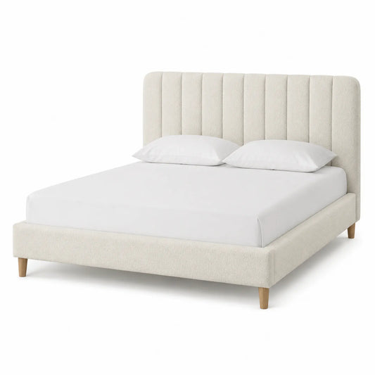 Polsterbett Teddy-Stoff mit Eichenholzbeinen Beige 200x180cm