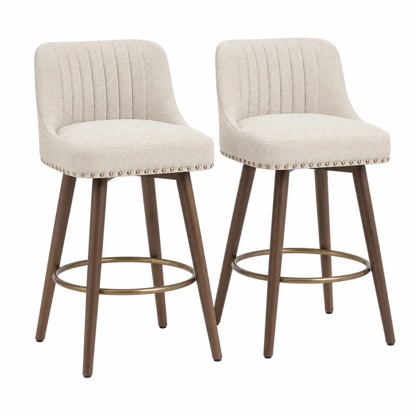 2er Set Barhocker Stoff Beige mit Rückenlehne