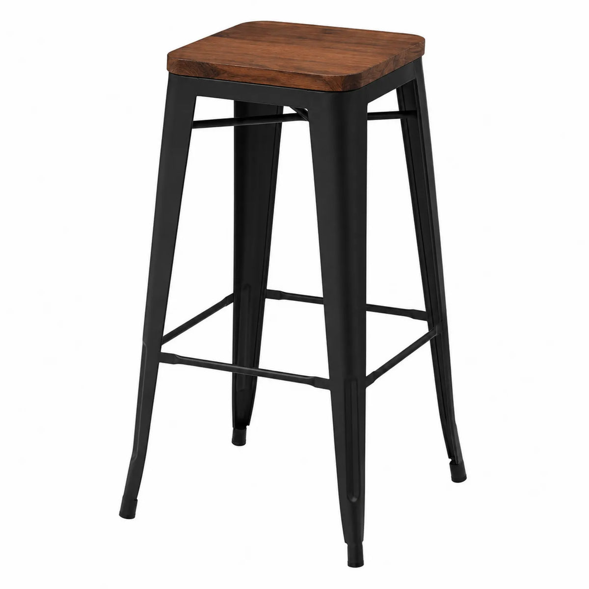 Barhocker aus Holz und Metall in Schwarz und Naturholz